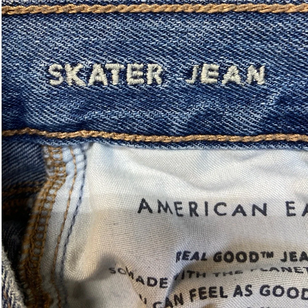 American Eagle Skater Jean Womens 0 Short High Rise Wide Leg Medium Wash Denim‎ - Picture 5 of 12